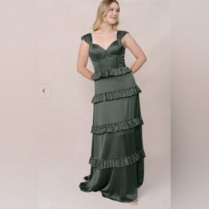 Revelry Sloane Satin Dress Deep Olive 8petite